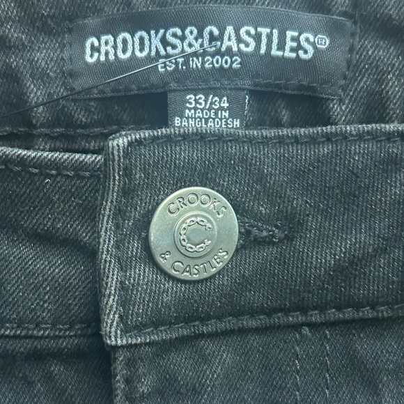 NWT Crooks & Castles Men’s Black Wash Size 33 x 34 Straight Leg Denim Jeans E6 - Picture 5 of 8